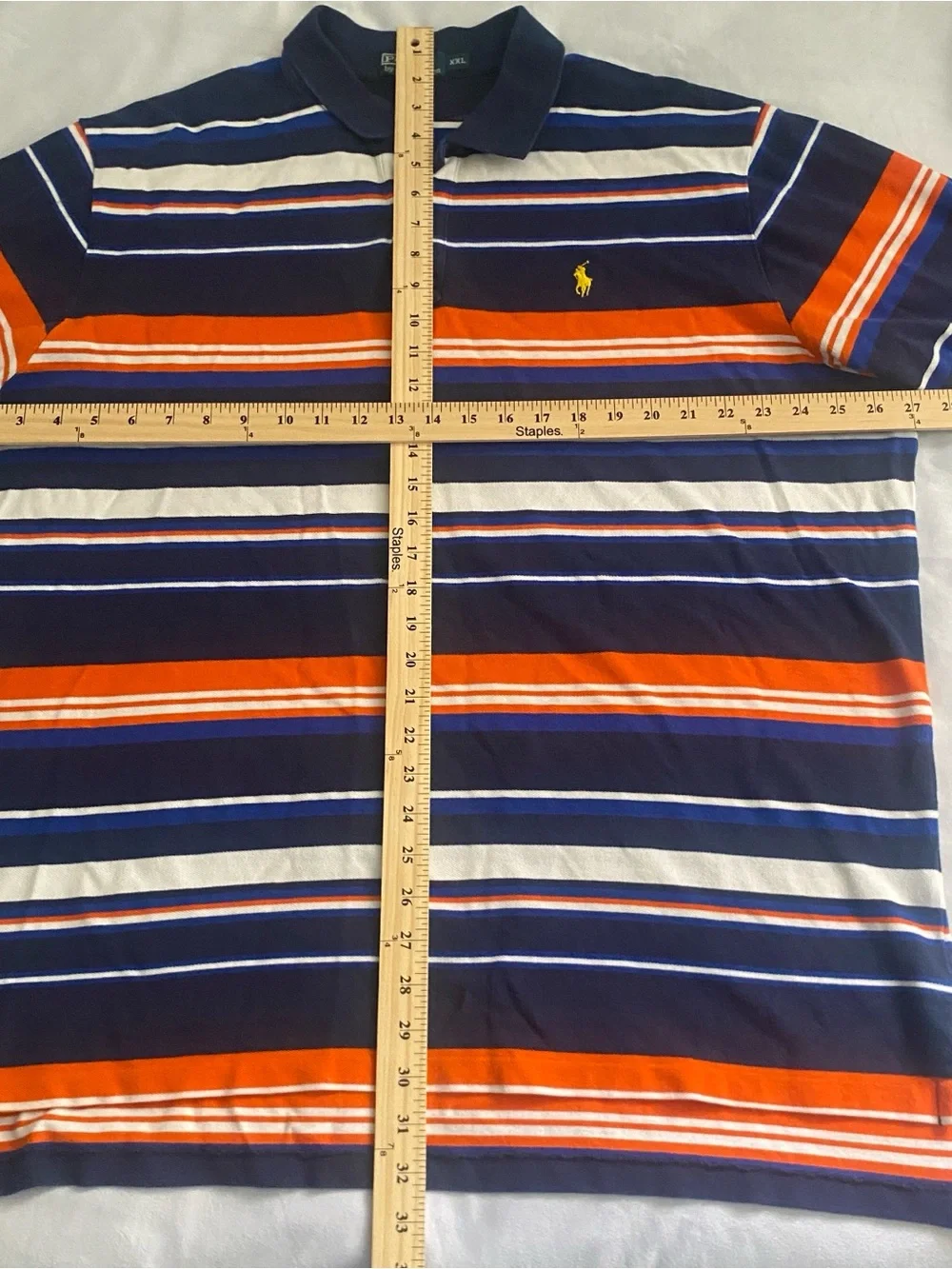 Vtg Polo Ralph Lauren Shirt Mens XXL Blue Orange Stripe Cotton Pony Logo Preppy